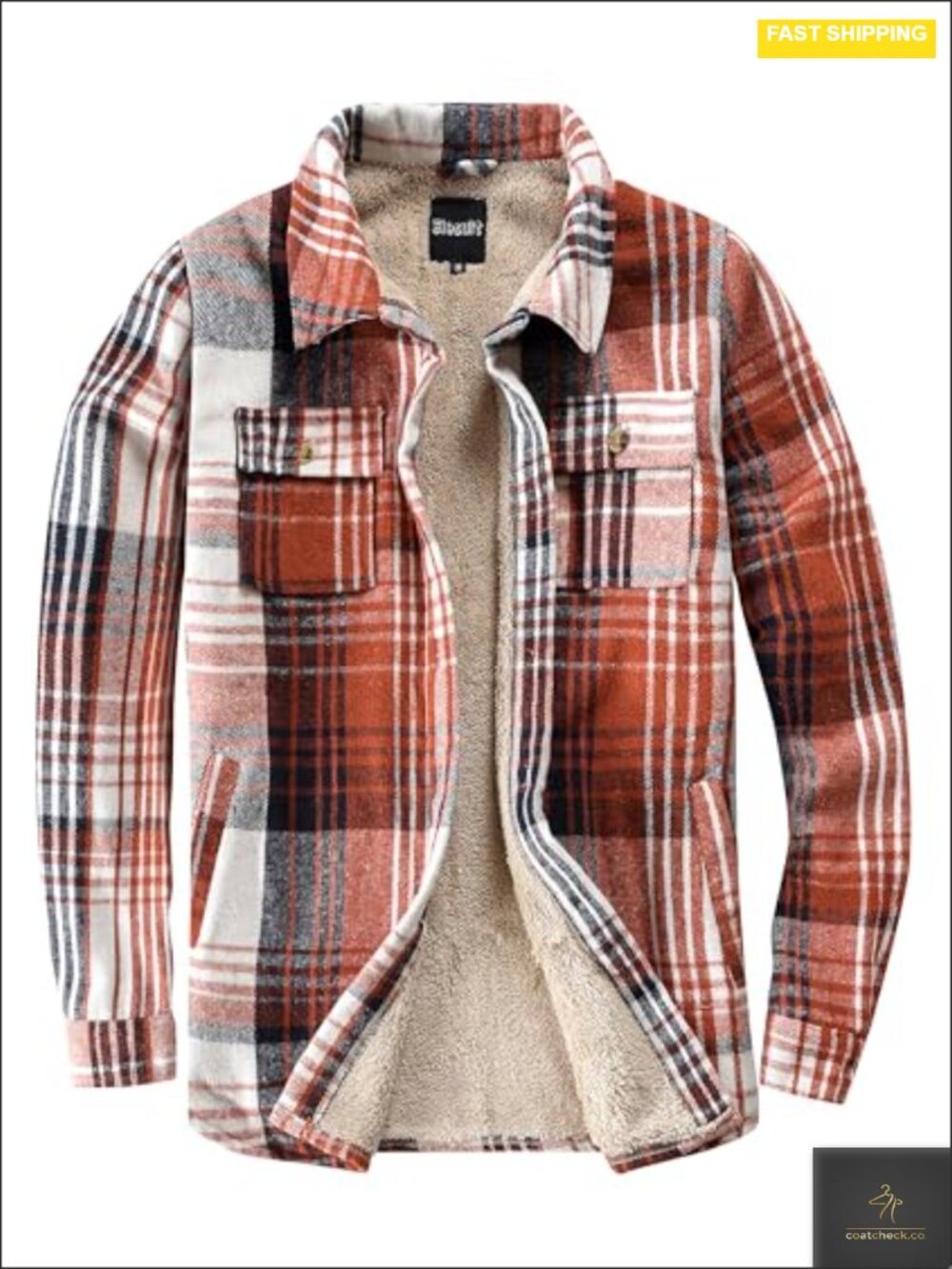 Sherpa Lined Flannel Shirt Jacket Plaid Button Pocket Coat